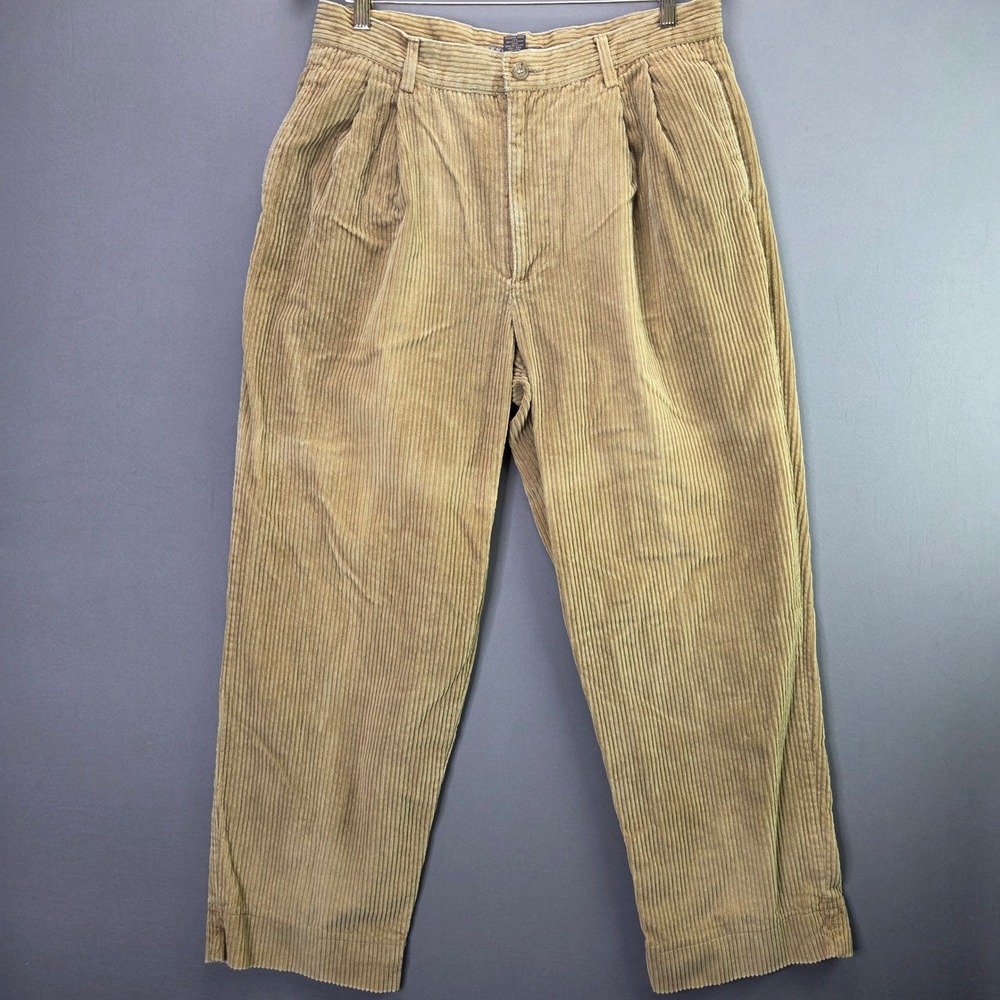 Vintage Corduroy Pants Pleated Wide Wale 29x29 Tan Beige Baggy Trousers Y2K